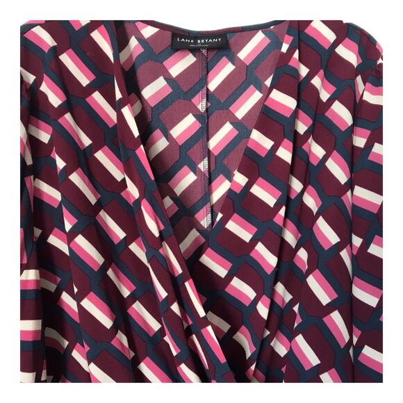 Lane Bryant Top Size 24 Multicolor Geometric Print Long Sleeve Cropped Wrap - Picture 3 of 14